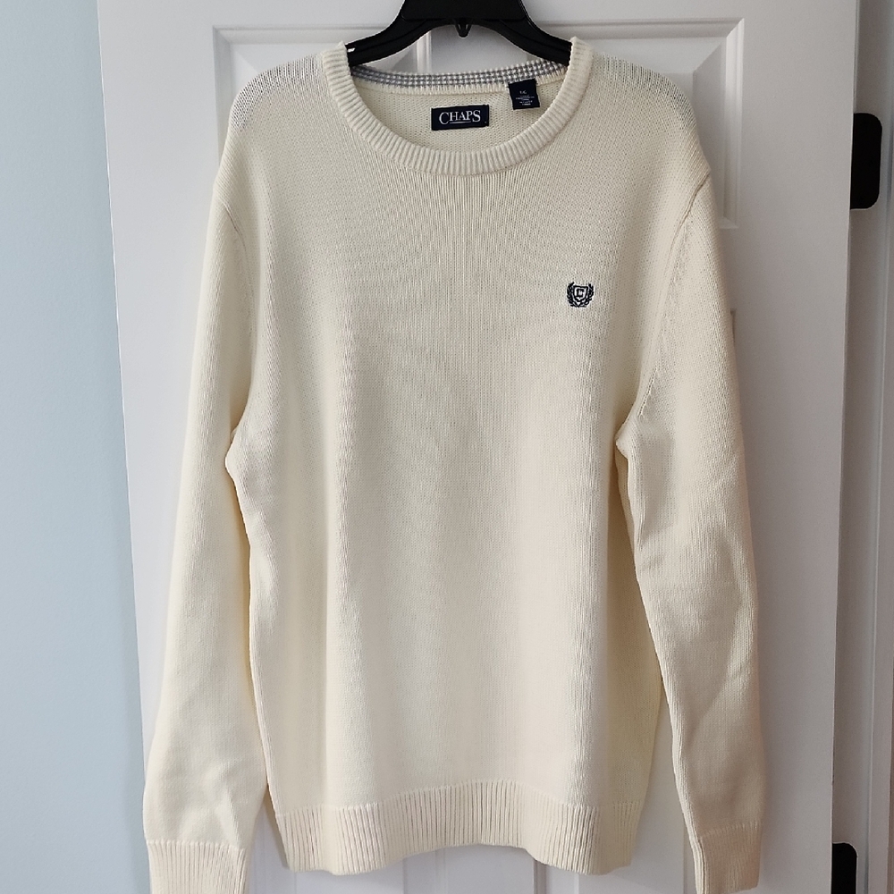 Chaps Cream Crewneck Sweater for Men